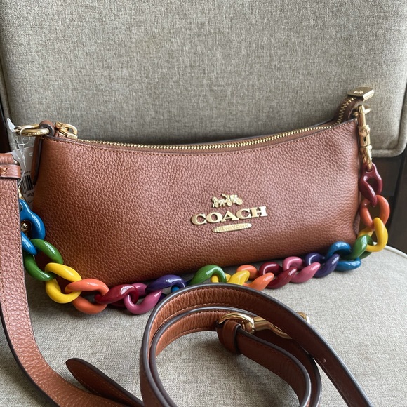 ‼️last 2‼️NWT！COACH Charlotte Shoulder Bag （CP097） With colorful shoulder strap - Picture 2 of 7